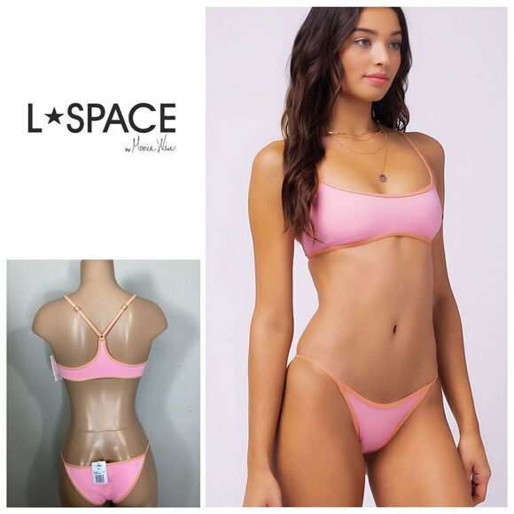 NEW. L*SPACE pink teeny bitsy bikini set. S-top/M-bottom. Retails $209 - Picture 1 of 11